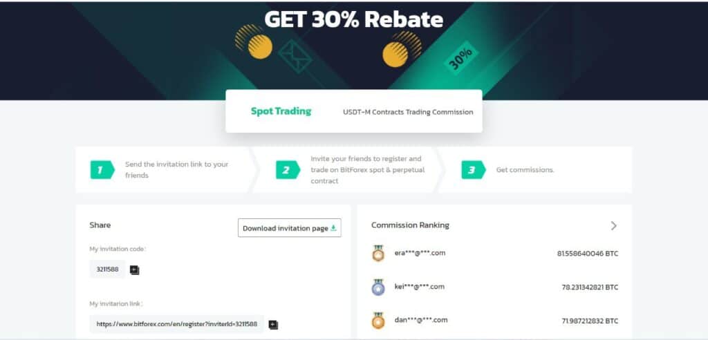 Bitforex Referral Code (3211588) get 30% rebate on trading fees.