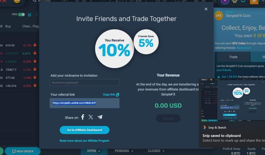 Simple Fx Referral Code (HIMOJHY) you get 50% rebate on trading fees.